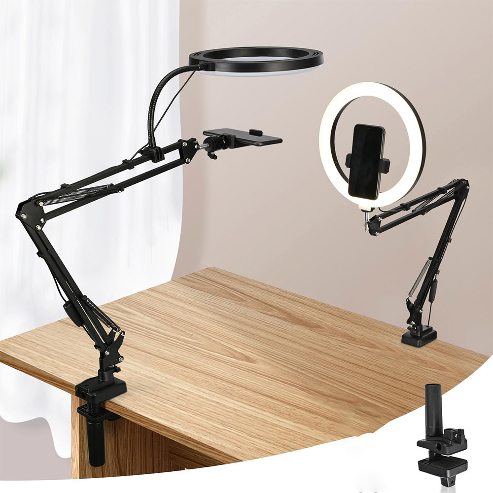 Webcam Ring Light - ضوء حلقة مع حامل وحامل هاتف،
