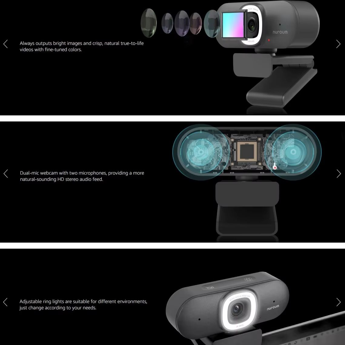 كاميرا ويب NUROUM 2K ذات الترك - مراجعة Webcam Ring Light وسعره