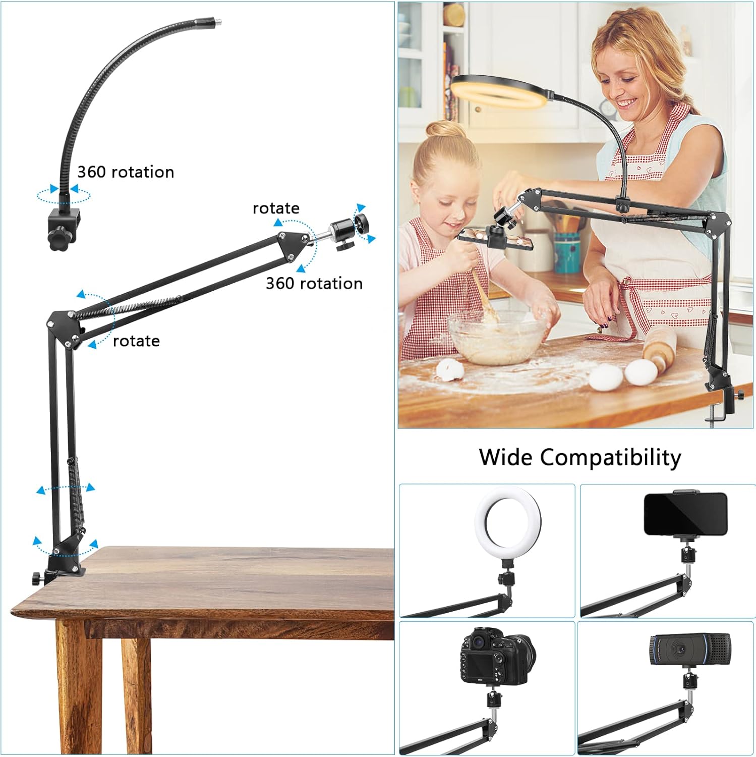 ضوء حلقة مع حامل وحامل هاتف، ض - مراجعة Webcam Ring Light وسعره