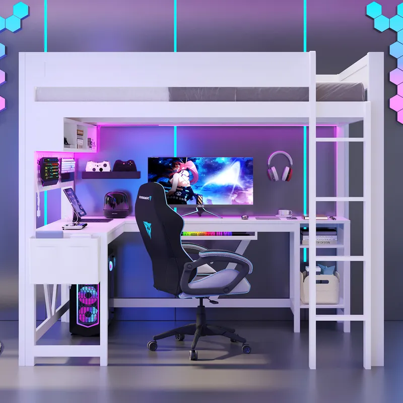 سرير ألعاب أبيض مرتفع مع مكتب  - مراجعة Esports Gaming Bed وسعره