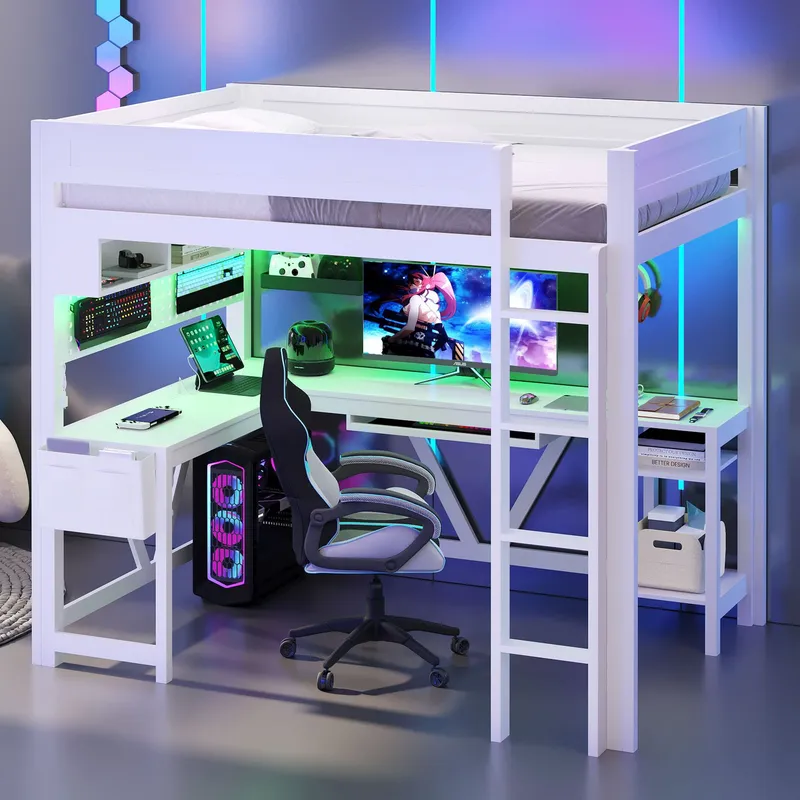 سرير ألعاب أبيض مرتفع مع مكتب  - مراجعة Esports Gaming Bed وسعره