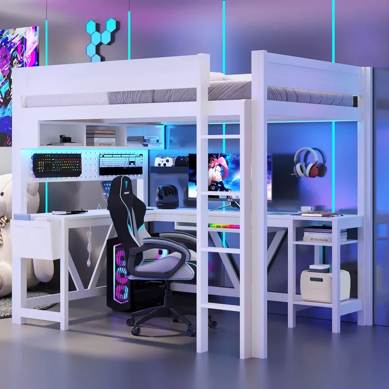 سرير ألعاب أبيض مرتفع مع مكتب  - مراجعة Esports Gaming Bed وسعره