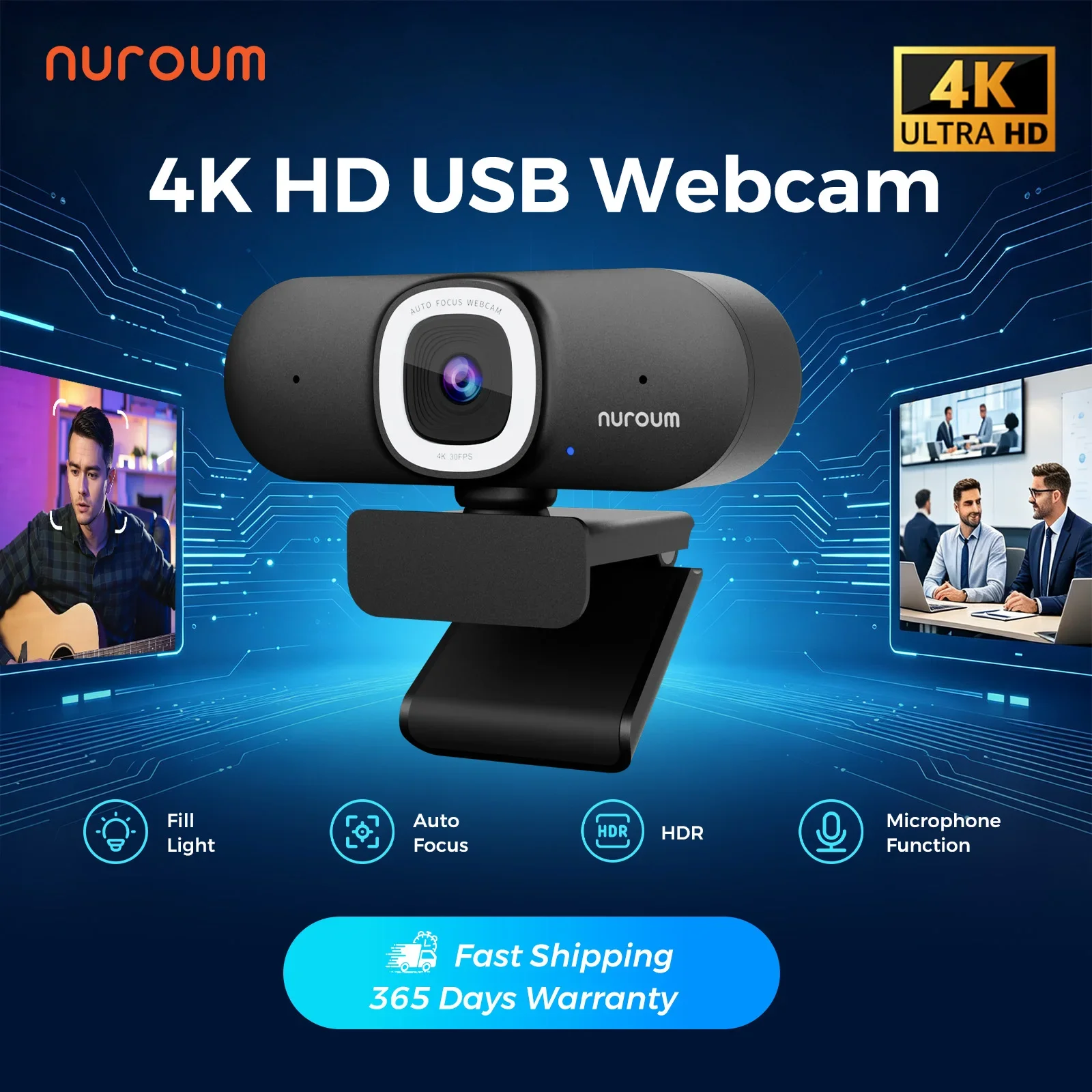 كاميرا ويب NUROUM V32AFL بدقة  - مراجعة Webcam Ring Light وسعره